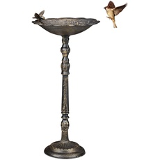 Bild Vogeltränke Gusseisen, Vogelbad mit Ständer, Wildvogeltränke für Garten, antikes Design, 74,5 cm hoch, bronze
