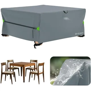 Velway Gartenmöbel Abdeckung Wasserdicht - 200x200x71cm Quadratisch Schutzhülle Super Winddicht Loungemöbel Abdeckung Abdeckhauben für Gartentische Sitzgruppe Terrassenmöbel Grau