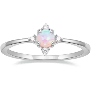 Titaniumcentral Vorsteckring Damen Schmal 14K Vergoldet Opal Ring Zirkonia Zierlich Verlobungsringe Eheringe Versprechen Ringe (Silber,62 (19.7))