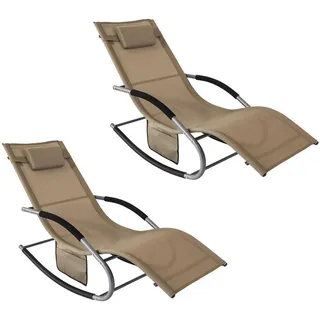SoBuy Sonnenliege 2er Set Braun , Metall , 63x83x150 cm , Gartenmöbel, Gartenliegen
