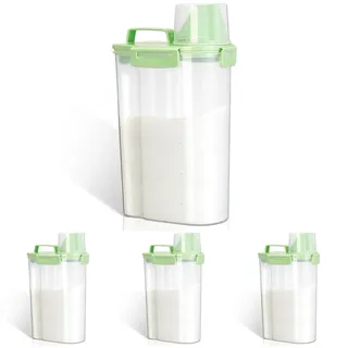 VINATO Waschmittelbox 2,5L mit Messbecher, Großvolumiger Aufbewahrungsbehälter für Waschpulver & Weichspüler, Praktischer Dichter Behälter für Waschraum, Küche & Tiernahrung, grünem (Packung mit 4)
