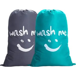 IHOMAGIC 2Pack Wäschesack Reise, Schmutzwäsche Wäschesammler Wäschetasche Wäschebeutel,Groß Faltbarer Wäschekorb Aufbewahrungstasche Wäschetonne Wäschebehälter Für Reise Stoff 120L 66x92 cm, Grau/Blau