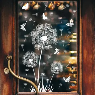 WandSticker4U®- Wiederverwendbare Fensterbilder selbstklebend PUSTEBLUME weiß (85x60 cm) I Fenstersticker Blumen Frühling Fensteraufkleber Wohnzimmer Schlafzimmer Bad Küche Fenster Deko