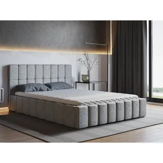 Polsterbett ALMA inkl. Schaummatratze SELEKT, 180 x 200 cm, Doppelbett mit Bettkasten und Lattenrost aus Holz, Velourstoff: Grau - Grau