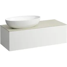 Laufen Il Bagno Alessi Schubladenelement, 1 Hahnloch, Steinplatte Calce Avorio, Ausschnitt links, 120x50x37cm, zu WT-Schale H81897 7, H431310097, Farbe: Perlbeige