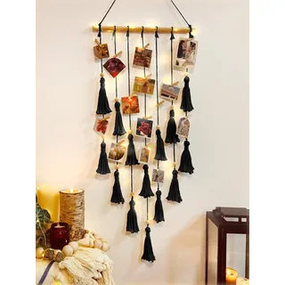 Fotos Aufhängen zum Aufhängen, Bildhalter mit 30 Clips für die Schlafzimmerwand, Organizer Foto Collage Wand Galerieaufhänger mit LED-Lichterkette, Raumdekoration, Geschenke für Mädchen (Schwarz)
