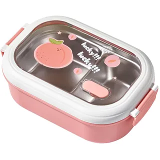 TYCIONG Tragbare Lunchbox, Auslaufsichere Lunchboxen, Geteilte -Lunchbox mit 2 Fächern, Thermo-Lunchbox aus Edelstahl Erwachsene, Kinder, Büro und Schule (Rosa)