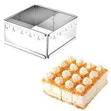 Guowall Backrahmen Quadratisch Verstellbar, Edelstahl Rechteckig Backform Tortenrahmen für Mousses, Dessertcreme, Kuchen, 10-18 cm