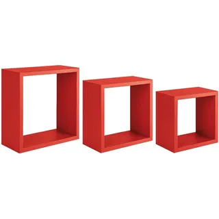 Homemania HOMSAN_066 Regal Incubo Wanddekoration, Schlafzimmer, Büro-MDF, Rot, 35 x 35 x 15,5/30 x 30 x 15,5/25 x 25 x 15,5 cm