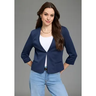 Kurzblazer LAURA SCOTT, Damen, Gr. 38, dunkelblau, Milano Rib, Obermaterial: 76% Polyester, 20% Viskose, 4% Elasthan. Futter: 100% Polyester, unifarben, figurbetont, Blazer Kurzblazer, mit Hakenverschluss