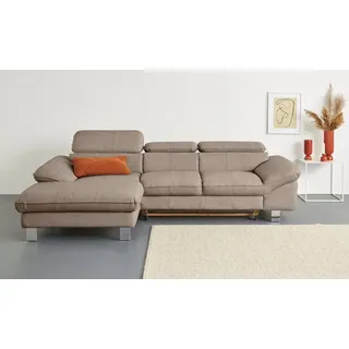 Cotta Ecksofa "Driver L-Form", beige (natural), B:268cm H:73cm T:169cm, LEDER BEEFY (ein abgedecktes Spalt-Rindsleder) im Sitz und Rücken (Korpus in Kunstleder);Luxus-Kunstleder;Kunstleder SOFTLUX;NaturLEDER (echtes Rindsleder), Rückseite mit schwarzem 