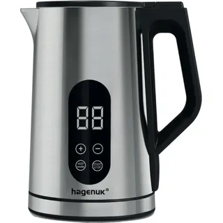 Hagenuk Digitaler Wasserkocher 1,7L 2200W Temperaturwahl in 10° Schritten Cool-Touch Gehäuse Warmhaltefunktion Kalkfilter Sensor-Touch Verdecktes Heizelement 6 Sprachen