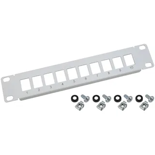 HMF 63345-07 UTP Keystone-Patchpanel für Serverschrank | 10 Zoll | 1 HE | 10 Ports RJ45 | Lichtgrau