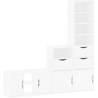 SYFAXTM 4-tlg. Wohnwand mit Stauraum ODDA Weiß Massivholz Kiefer - Weiß
