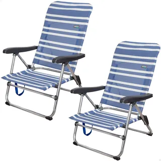 AKTIVE 62258 – 2er-Pack Klappstühle mit Mehreren Positionen für Strand, Garten, Terrasse oder Camping | Maße 47x50x85 cm | 5-Fach verstellbare, ergonomische Armlehne