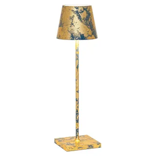 LED-Tischleuchte Poldina Pro Air Force Blue Gold Leaf Craquelè wiederaufladbar und dimmbar mit Akku bis zu 12 Stunden - Blau, Gold