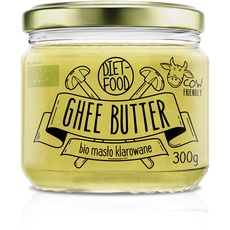 DIET-FOOD Bio Ghee Butter Clared Butter Butterfett Butterschmalz zum Kochen Braten und Backen im Glas mit Schraubdeckel Geklärte Butter Kuh Ghee 300g