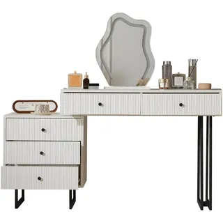Stilvora Schminktisch in Weiß Frisiertisch-Set mit Spiegel LED Beleuchtung ausziehbarer Tischplatte 3 Farb Licht,B100/T40/H76cm , Metall , 5 Schubladen , Rechteckig,Rechteckig , eckig , 100x76x40 cm , Schlafzimmer, Schminktische