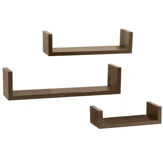 BAKAJI Set mit 3 Wandregalen, modernes Design mit Seitenkanten, Regal, Einlegeboden aus MDF-Holz, Verschiedene Größen (Nussbaum)