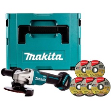 Makita DGA506ZJX1 Winkelschleifer 125 mm BL LXT 18 V + Makpac Koffer + 5 Trennscheiben B-45733, Blau