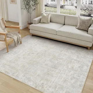 PureCozy Beige Grau Teppich Wohnzimmer 120x170 Schlafzimmer Teppiche Waschbarer rutschfest Boho Abstrakt Carpet Wohnzimmerteppich Esszimmer Büroteppich Groß Kurzflor Weich Carpets