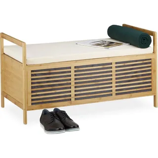 Pouf mit Stauraum - Bambus - Sitzkissen - Größe L - Flurbank - Natur