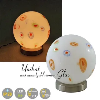 Kugelleuchte Ernestine mundgeblasenes Glas mit Fuß in nickel D25cm Dekolampe