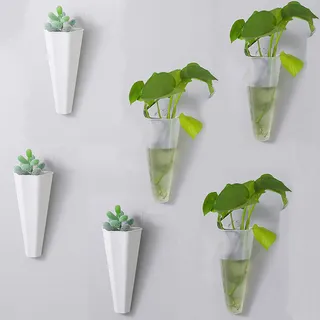 ODOOKON 6 pcs Mini Geometrischer Kunststoff Wandvasen für Hochzeit, Innendekoration, Türdekoration, Indoor Wandbehang Pflanzer Korb, Sukkulenten Pflanzen Eingemacht In Mini Töpfe (A)