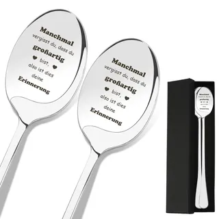 Mutmacher Geschenk Löffel 2 Stück, Gravierter Löffel für Freunde Kollegen | Mit Inspirierender Spruch‐Gravur, Kaffee‐Teelöffel, Passend für Schulabschluss, Abschied, Geburtstag, Mit Geschenkbox
