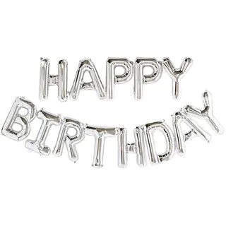 Selbstaufblasende Happy Birthday Banner Ballon Wimpelkette Silber 40,6 cm Buchstaben Folie/40,6 cm Mylar-Folie Buchstaben Luftballons Banner Wiederverwendbares umweltfreundliches Material für