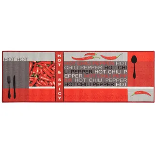 Andiamo Teppichläufer Küchenläufer Chilidesign Chililäufer Küchenteppich – Wohnzimmer Eingangsbereich Flur Küche – Hot & Spicy - gekettelt strapazierfähig pflegeleicht – 67 x 250 cm rot