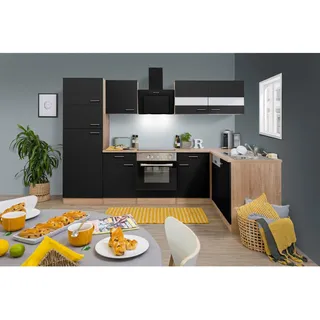 Respekta Winkelküche D-förmig 280 x 172 cm Schwarz/Eiche