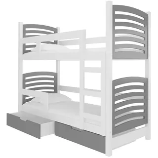 Feldmann-Wohnen Hochbett Osuna Kiefer weiß / grau 81 / 188 / 169cm , Grau, Weiß , Holzwerkstoff , 2 Schubladen , Rechteckig , 80x190 cm , Babymöbel & Kindermöbel, Kinderzimmer & Jugendzimmer, Kinderbetten, Hochbetten