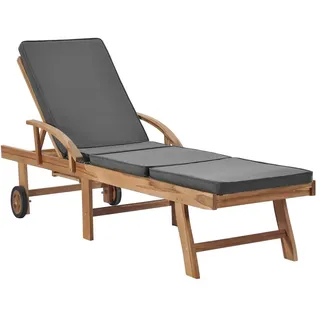 vidaXL Sonnenliegen mit Auflagen 2 Stk. Massivholz Teak Dunkelgrau - Grau