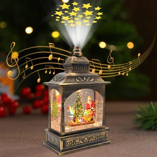 Marsyu Weihnachts Schneekugel Laterne mit Zeitschaltuhr, Beleuchtete USB/batteriebetriebene Wirbelnde Singende Wasserlaterne, Schneekugel Laterne für Erwachsene Kinder, Weihnachtsdekoration/Geschenk
