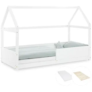 Homestyle4u Hausbett 90 x 200 cm Kiefer massiv weiß