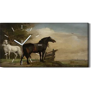 Dekor Leinwand Uhr Wandbilder 60x30 Gemälde Landschaft Wolken Himmel Pferde - weiße Hände