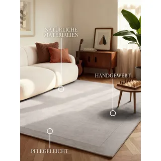 Villeroy & Boch »Wollteppich Kari« natur grau, B:80cm H:17mm L:150cm, Nylon, Wolle, Bordüre, Einfarbig, Läufer, Wohnzimmer, Modern