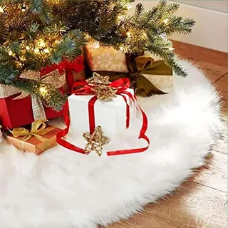 Weihnachtsbaum Röcke, Plüsch Weihnachtsbaumdecke Weihnachtsbaum Rock Rund Weiß Kunstpelz Baum Basisabdeckungen für Weihnachten Neujahr Party Dekoration (White Christmas Tree Skirt, 90cm)