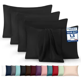 Utopia Bedding – 4er-Set Kissenbezüge – 30 x 50 cm – Oeko-TEX – Gebürstete Mikrofaser, 100% Polyester, mit Umschlagverschluss (Kissenfüllung Nicht enthalten), nur Kissenbezug – Schwarz