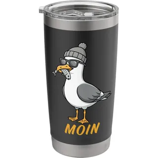 Eine lustige See Möwe in der Mütze und Fisch im Mund Moin Doppelwandiger Edelstahl-Thermobecher