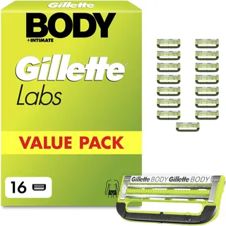 Gillette Labs Body & Intimate Rasierklingen, 16 Original Ersatzklinge, Grün | für Intimrasierer Mann, 2 Klingen für Schutz Gegen Eingewachsene Haare Und Irritationen, Langanhaltender Gleitstreifen