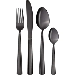 GRÄWE Besteckset für 4 Personen aus Edelstahl, schwarzes Essbesteck, Tafelbesteck Set 16-teilig, spülmaschinengeeignet, Besteck Set mit Dekor - Serie Athen