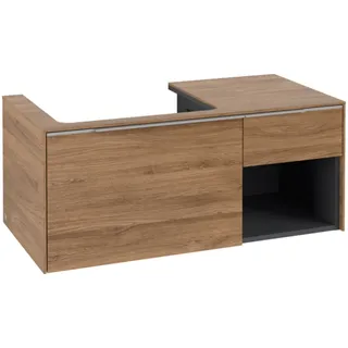 Villeroy & Boch Subway 3.0 Waschbeckenunterschrank, 2 Auszüge, Waschbecken links, Regalelement unten rechts, 1001x422,5x516mm, C57200RH, Farbe: Front/Korpus: Kansas Oak, Griff: Aluminium glänzend