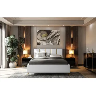 Polsterbett TIFFANY mit Behälter 140x200 cm- Kopfteil:105 cm Madryt 920 - Weiß