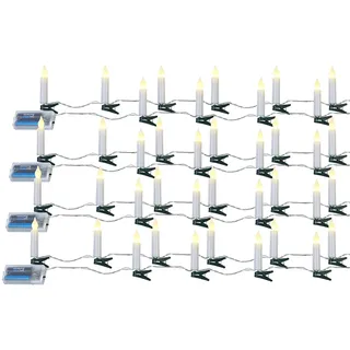 PEARL Baumkerzen mit Kabel: 4er Set LED-Lichterkette, 10 Kerzen, Timer, Batteriebetrieb, 130 cm (Kerzen-Lichterkette Weihnachtsbaum, LED-Lichterkette Kerzenform, Batterie Leuchten)