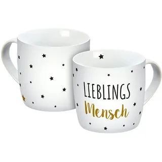 Tasse Lieblingsmensch weiß Sterne 300ml, 14229, Porzellantasse, Porzellan, Weiß/Schwarz