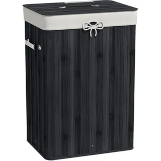 Homcom Wäschekorb Schmal mit Deckel 72L mit Griff, Wäschebox Schwarz | Herausnehmbarer Wäschesack, Wäschesammler, für Waschküche Schlafzimmer Badezimmer