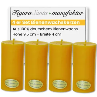 Figura Santa® Bienenwachskerzen Adventskerzen 4er Set Kerzen Adventskranz Stumpenkerzen aus 100% Bienenwachs-Weihnachtskerzen | Größe: 9,5 x 4 cm lange Brennndauer ca. 19 h