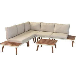 Merxx "Delphi" Lounge Set, Aluminium/Akazie, weiß - Weiß